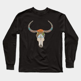 Steer Skull Southwestern Desert Landscape Retro Long Sleeve T-Shirt